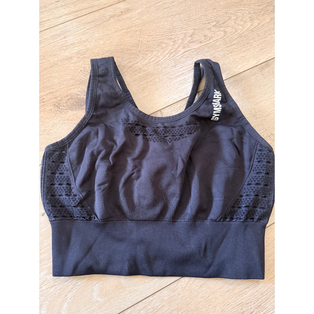 Gymshark Energy Seamless Sports Bra Black Strappy Eyelet GLCT1846-BK Small 238